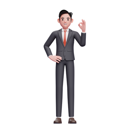 Hombre de negocios en traje formal dar señal de ok  3D Icon
