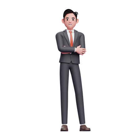 Hombre de negocios en traje formal elegante con brazos cruzados  3D Icon