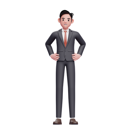 Hombre de negocios, en, traje formal, mano, en, cintura, gesto  3D Icon