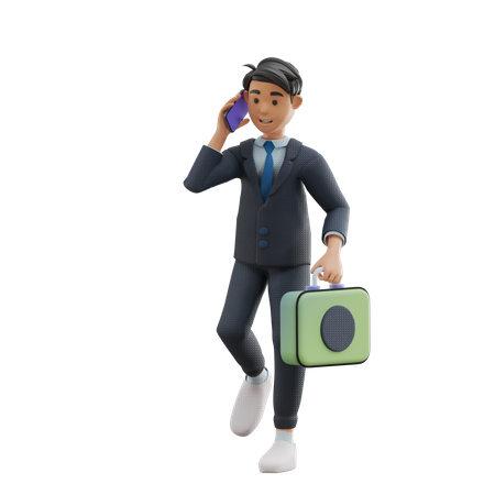 Hombre de negocios en una llamada mientras camina  3D Illustration