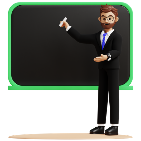 Hombre de negocios escribiendo en una pizarra  3D Icon