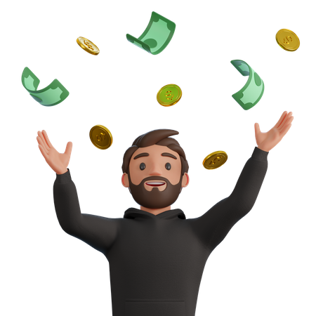Hombre de negocios feliz con dinero  3D Icon