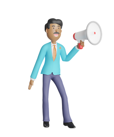 Hombre de negocios gritando con megáfono  3D Illustration