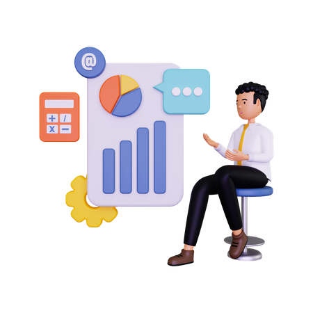 Hombre de negocios mostrando informe de datos  3D Icon