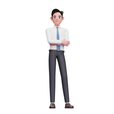 Hombre de negocios posando casualmente vistiendo camisa larga y corbata azul  3D Icon