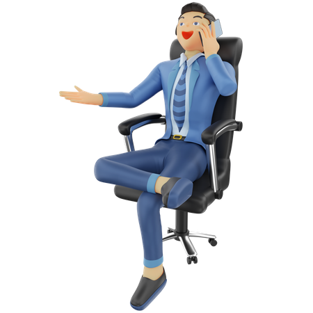 Hombre de negocios sentado hablando por teléfono  3D Icon
