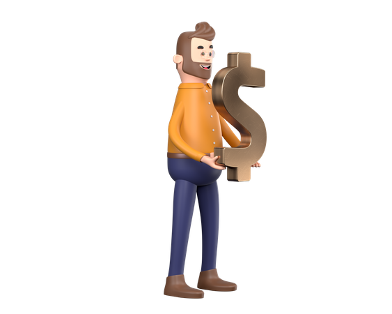 Empresario con signo de dólar  3D Illustration