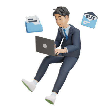 Hombre de negocios trabajando con correos  3D Illustration