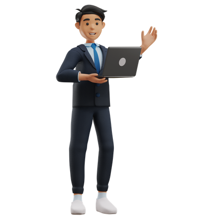 Hombre de negocios trabajando con computadora portátil  3D Illustration