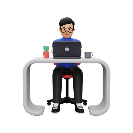 Hombre De Negocios Trabajando En La Computadora Portatil 3D Illustration