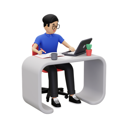 Hombre de negocios trabajando en la computadora portátil  3D Illustration
