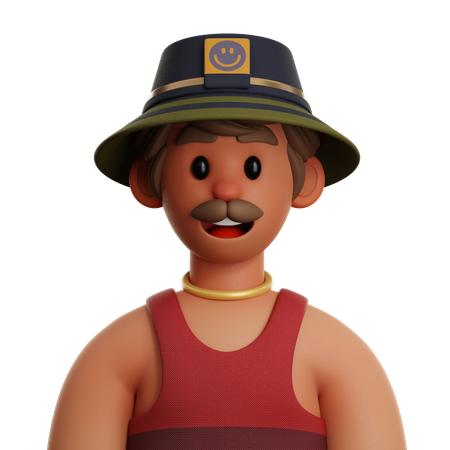 Hombre de pelo corto con sombrero de pescador  3D Icon