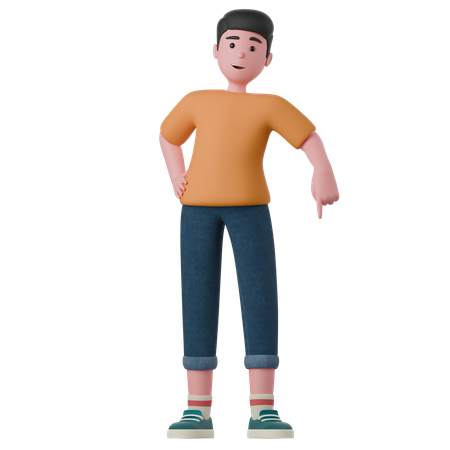 Hombre de pie apunta hacia abajo  3D Illustration