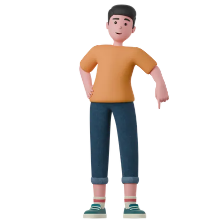 Hombre de pie apunta hacia abajo  3D Illustration