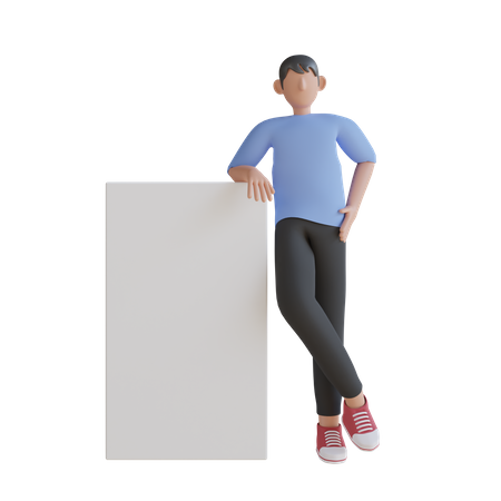 Hombre parado cerca del cartel  3D Illustration