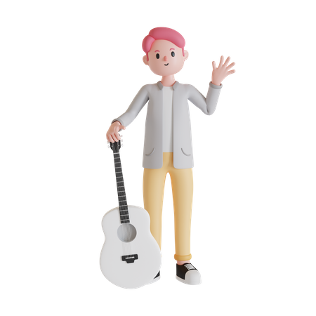 Hombre de pie con guitarra  3D Illustration