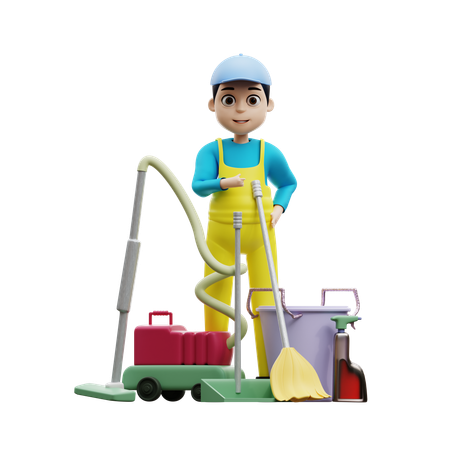 Hombre de pie con herramienta de limpieza  3D Icon