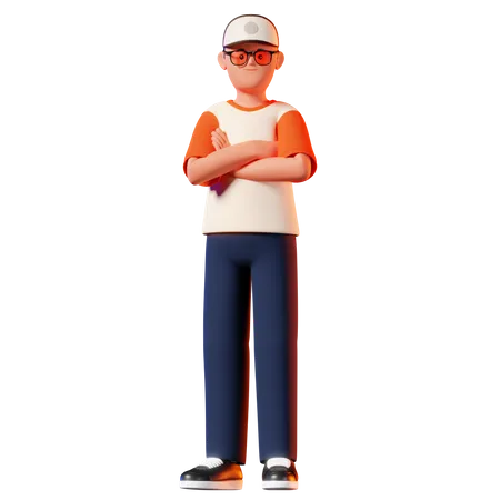 Hombre de pie con pose de mano cruzada  3D Illustration