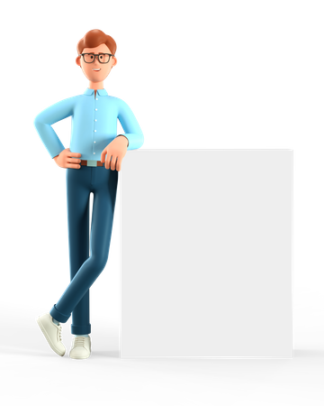 Hombre de pie con tablero en blanco  3D Illustration
