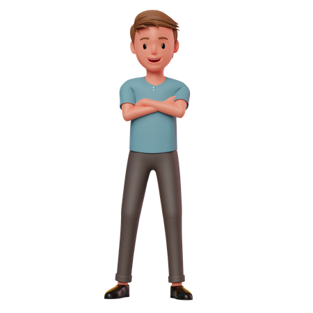 Hombre de pie en pose de brazos cruzados  3D Illustration
