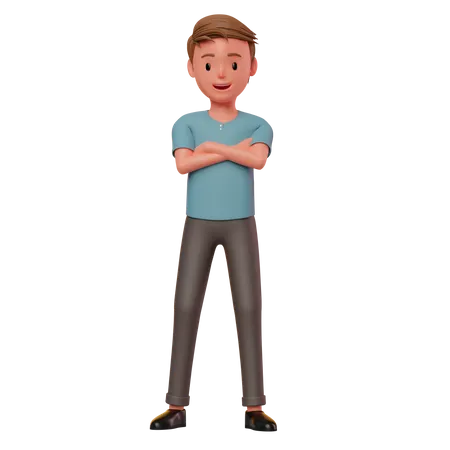 Hombre de pie en pose de brazos cruzados  3D Illustration