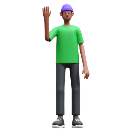 Hombre de pie mientras agita la mano  3D Illustration