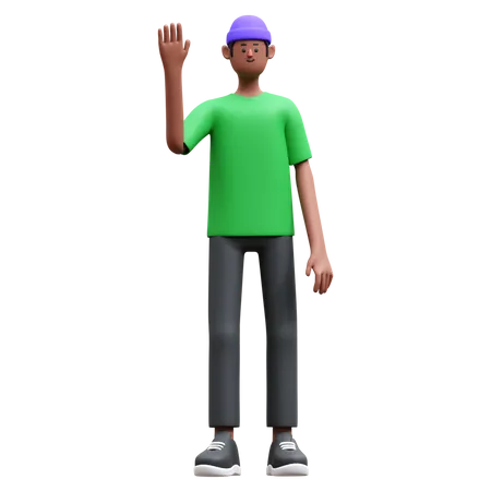 Hombre de pie mientras agita la mano  3D Illustration