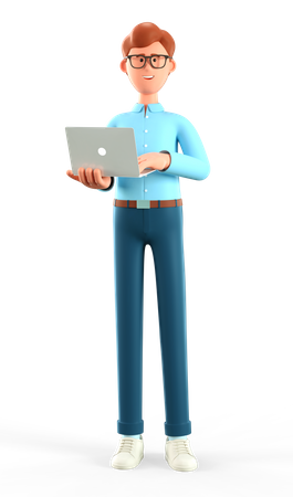 Empresario trabajando en una computadora portátil mientras está de pie  3D Illustration