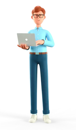 Empresario trabajando en una computadora portátil mientras está de pie  3D Illustration