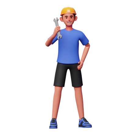 Hombre de servicio sosteniendo una llave  3D Illustration