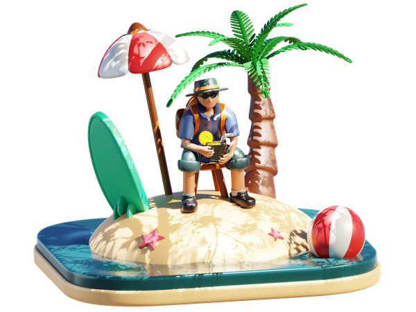 Hombre de vacaciones en la isla  3D Icon