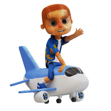 Hombre de vacaciones subiendo a un avión  3D Illustration