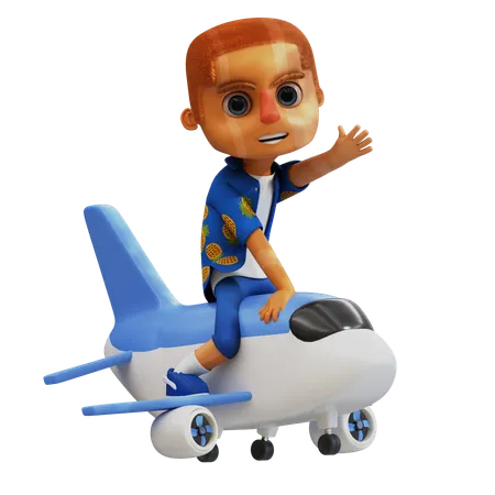 Hombre de vacaciones subiendo a un avión  3D Illustration