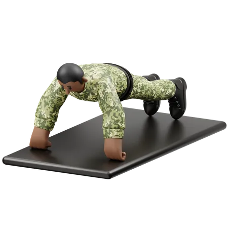 Hombre del ejército haciendo Push Up  3D Illustration