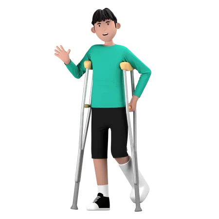 Hombre discapacitado caminando con bastones y muletas  3D Icon