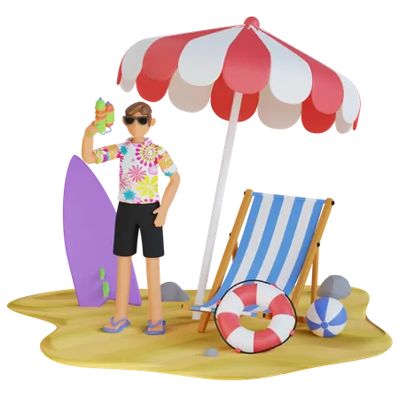 El hombre disfruta del día de playa.  3D Illustration