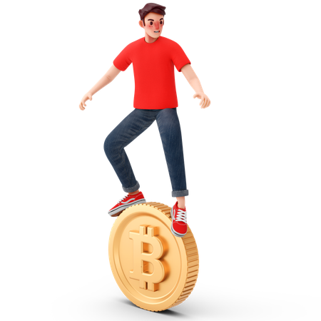 Hombre disfrutando de ganancias bitcoin  3D Illustration
