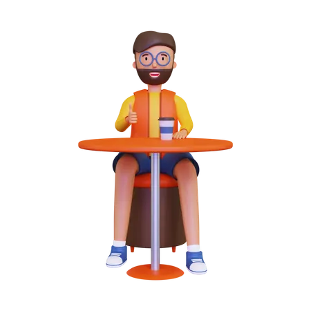 Hombre disfrutando de un café en la mesa de café  3D Illustration