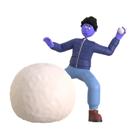 Hombre disfrutando de la pelea de bolas de nieve  3D Illustration