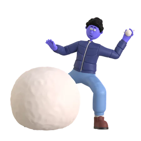 Hombre disfrutando de la pelea de bolas de nieve  3D Illustration