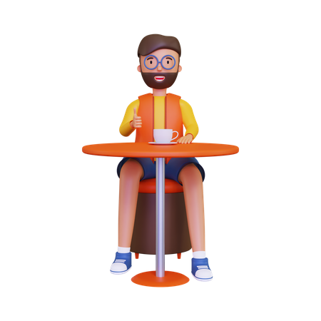 Hombre disfrutando de un café en la cafetería  3D Illustration