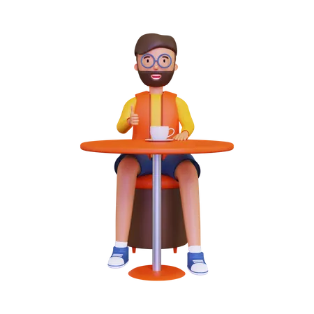 Hombre disfrutando de un café en la cafetería  3D Illustration