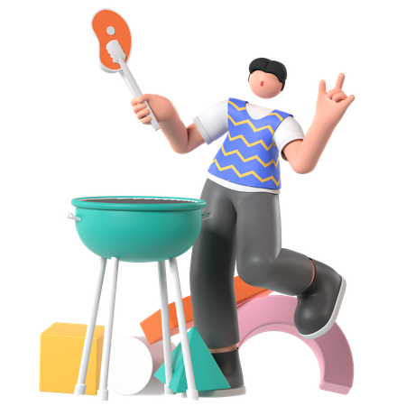 Hombre disfrutando de una fiesta de barbacoa  3D Illustration