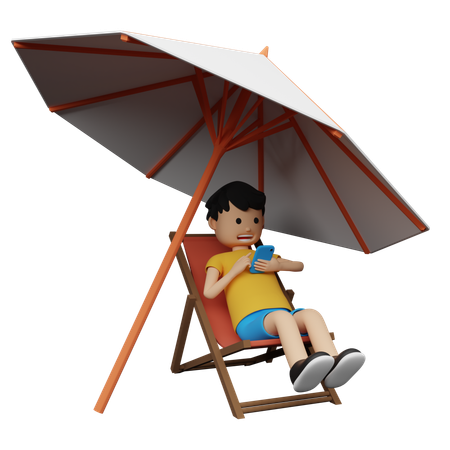 Hombre disfrutando de sus vacaciones en la playa  3D Illustration