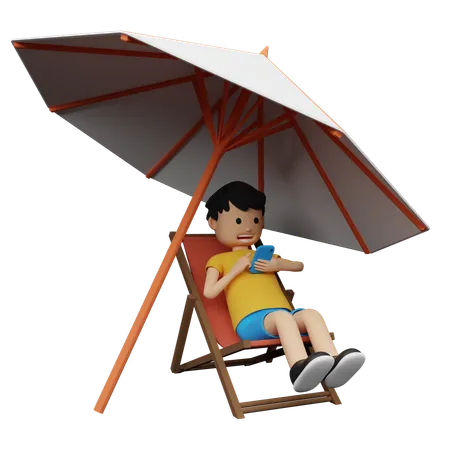 Hombre disfrutando de sus vacaciones en la playa  3D Illustration