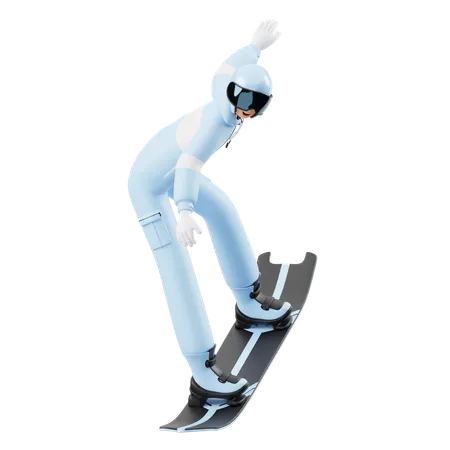 Hombre disfrutando del deporte del snowboard  3D Illustration