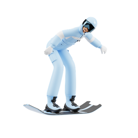 Hombre disfrutando del esquí en invierno  3D Illustration