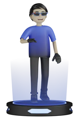 Hombre disfrutando del mundo virtual  3D Illustration