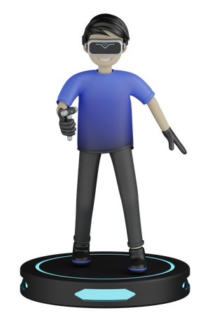 Hombre disfrutando del mundo virtual  3D Illustration