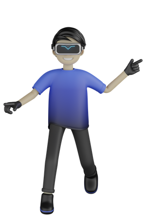 Hombre disfrutando del mundo virtual  3D Illustration